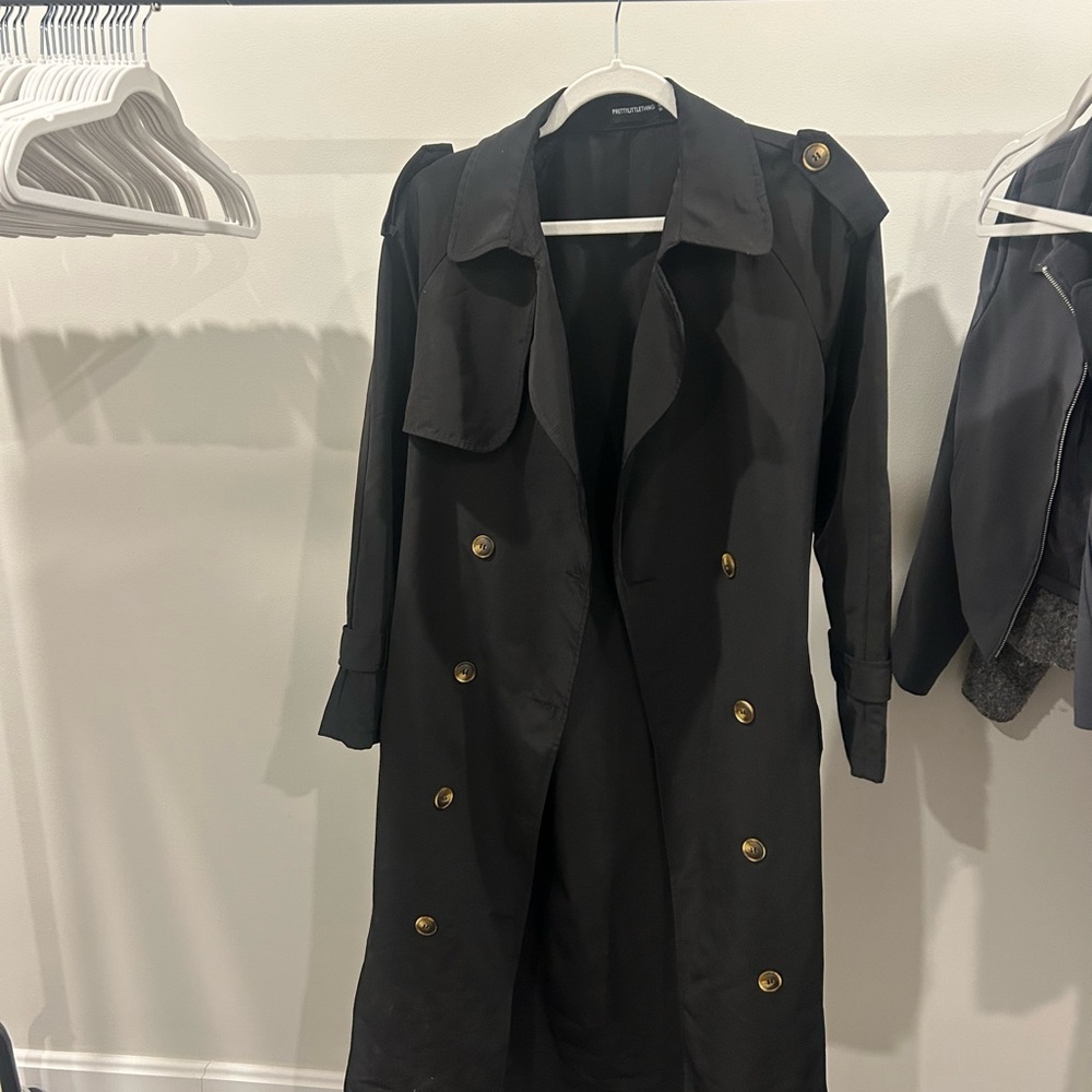 PrettyLittleThing Black Trench Coat with Gold Buttons